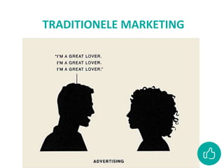 TRADITIONELE MARKETING
• 1,55 miljard gebruikers
• 5,9 miljoen gebruikers in België
• 4,5 miljoen Belgen elke dag
• 3,5 miljoen Belgen elke dag
• 45+ snelst groeiende doelgroep
 