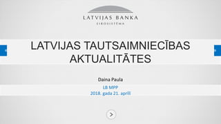 LATVIJAS TAUTSAIMNIECĪBAS
AKTUALITĀTES
Daina Paula
LB MPP
2018. gada 21. aprīlī
 
