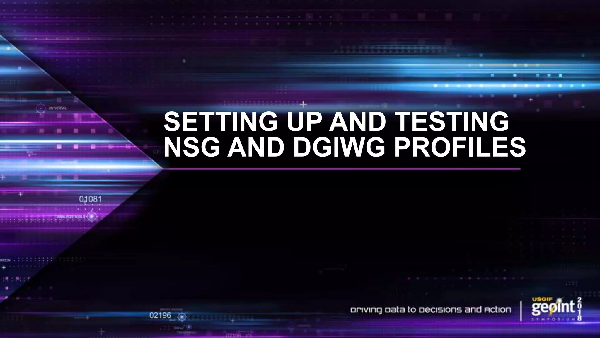 SETTING UP AND TESTING
NSG AND DGIWG PROFILES
 