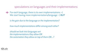 For each language, there is its own implementations :-(
We start having more implementations/language :-) BUT
is the gain ...