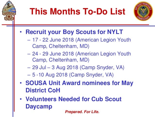 2018 04 seneca district boy scout round table to do list cubscout camping list