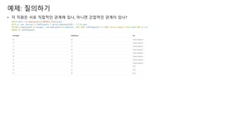 예제: 질의하기
• 각 직원은 서로 직접적인 관계에 있나, 아니면 간접적인 관계이 있나?
 