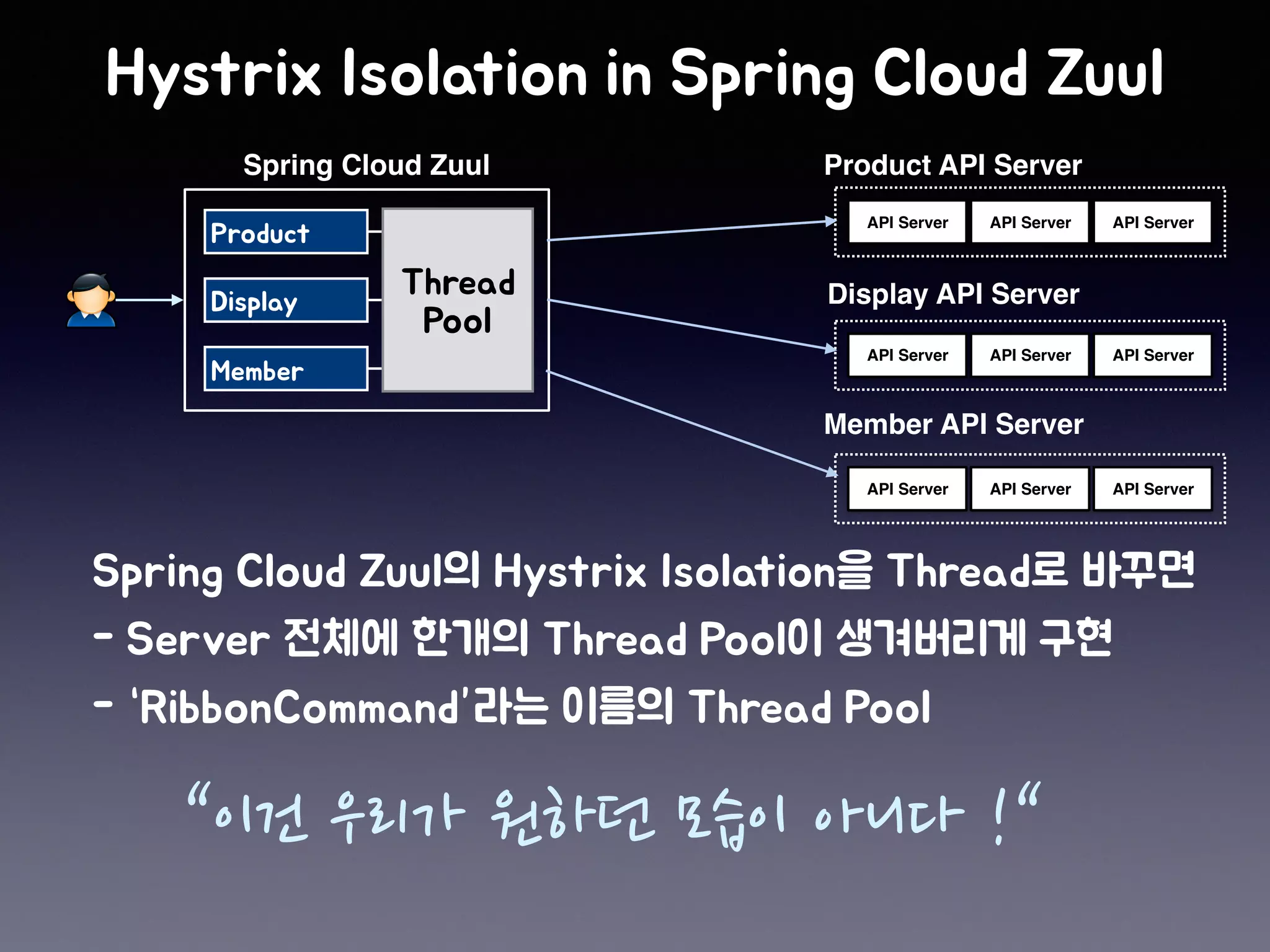 API Server API Server API Server
API Server API Server API Server
Spring Cloud Zuul
API Server API Server API Server
Product API Server
Display API Server
Member API Server
“이건 우리가 원하던 모습이 아니다 !“
 