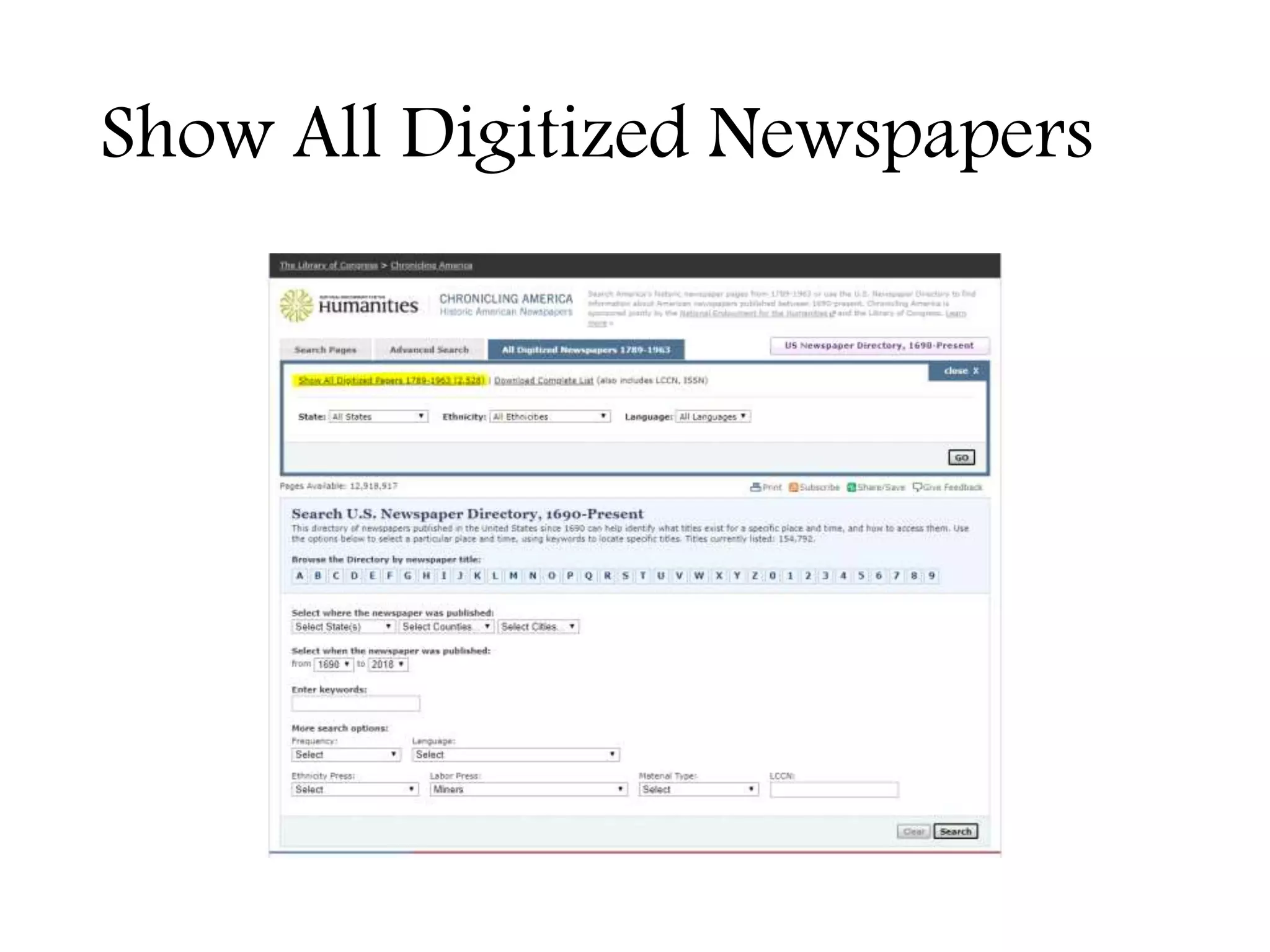 Show All Digitized Newspapers
 