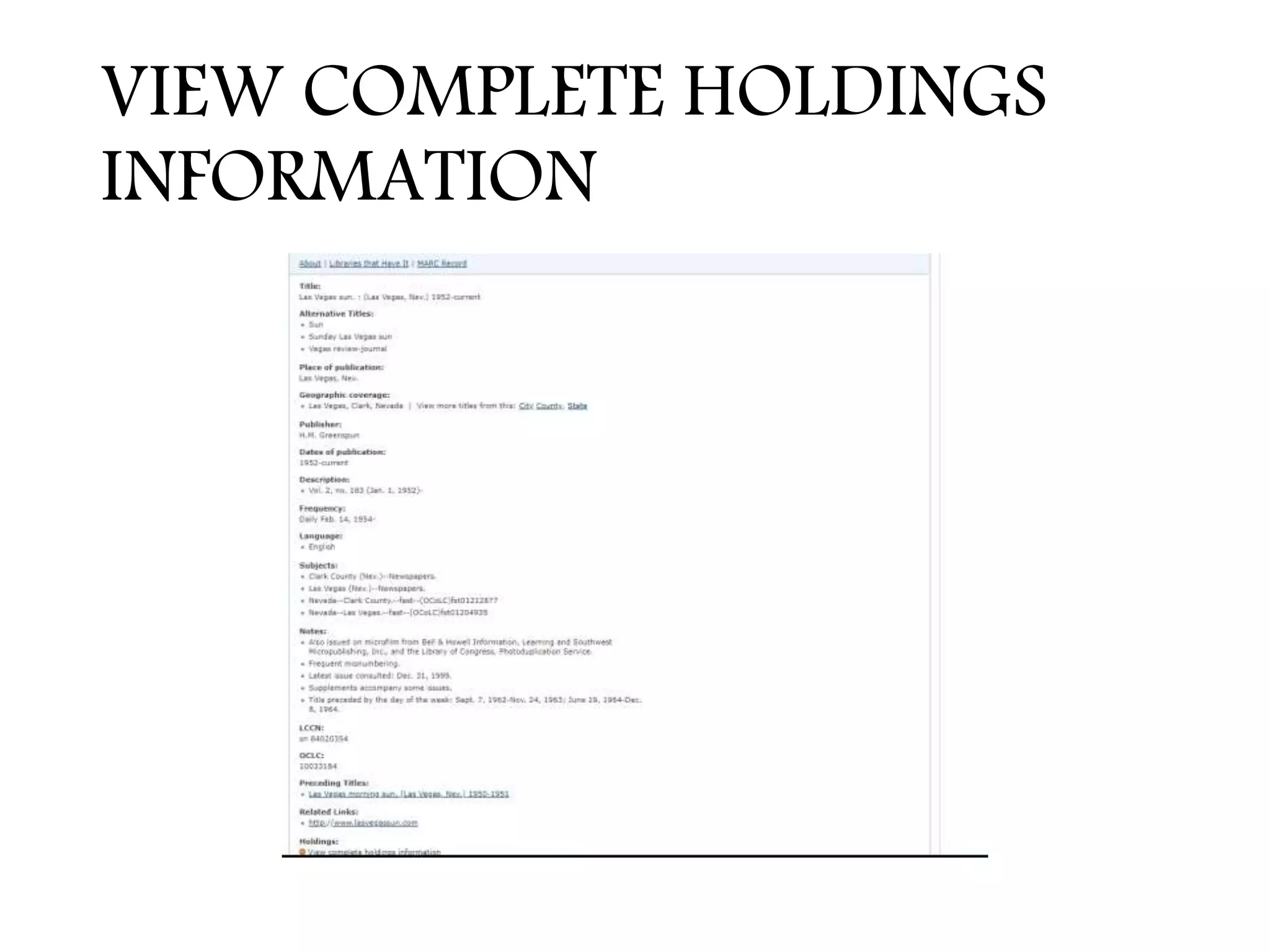 VIEW COMPLETE HOLDINGS
INFORMATION
 