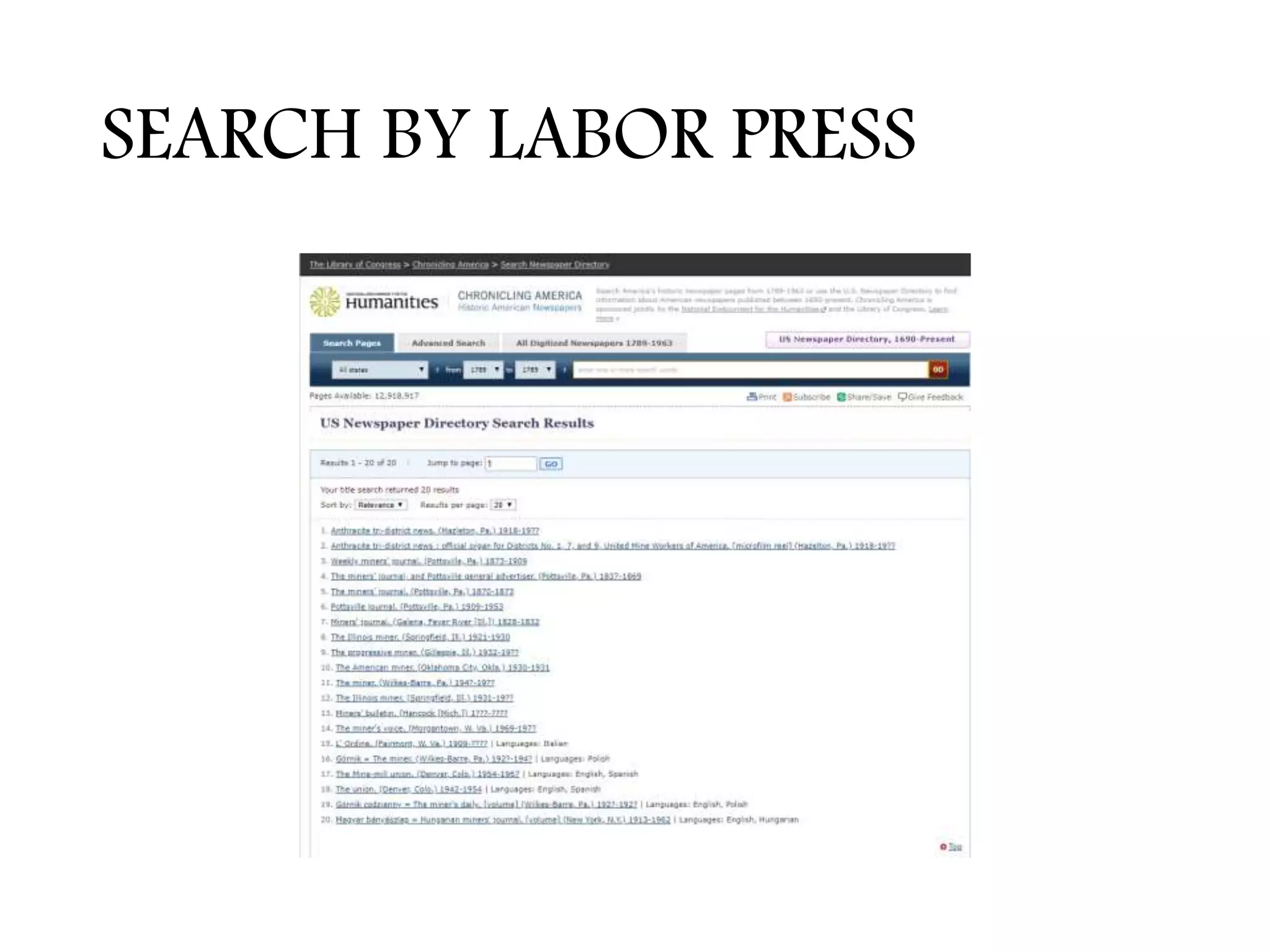 SEARCH BY LABOR PRESS
 