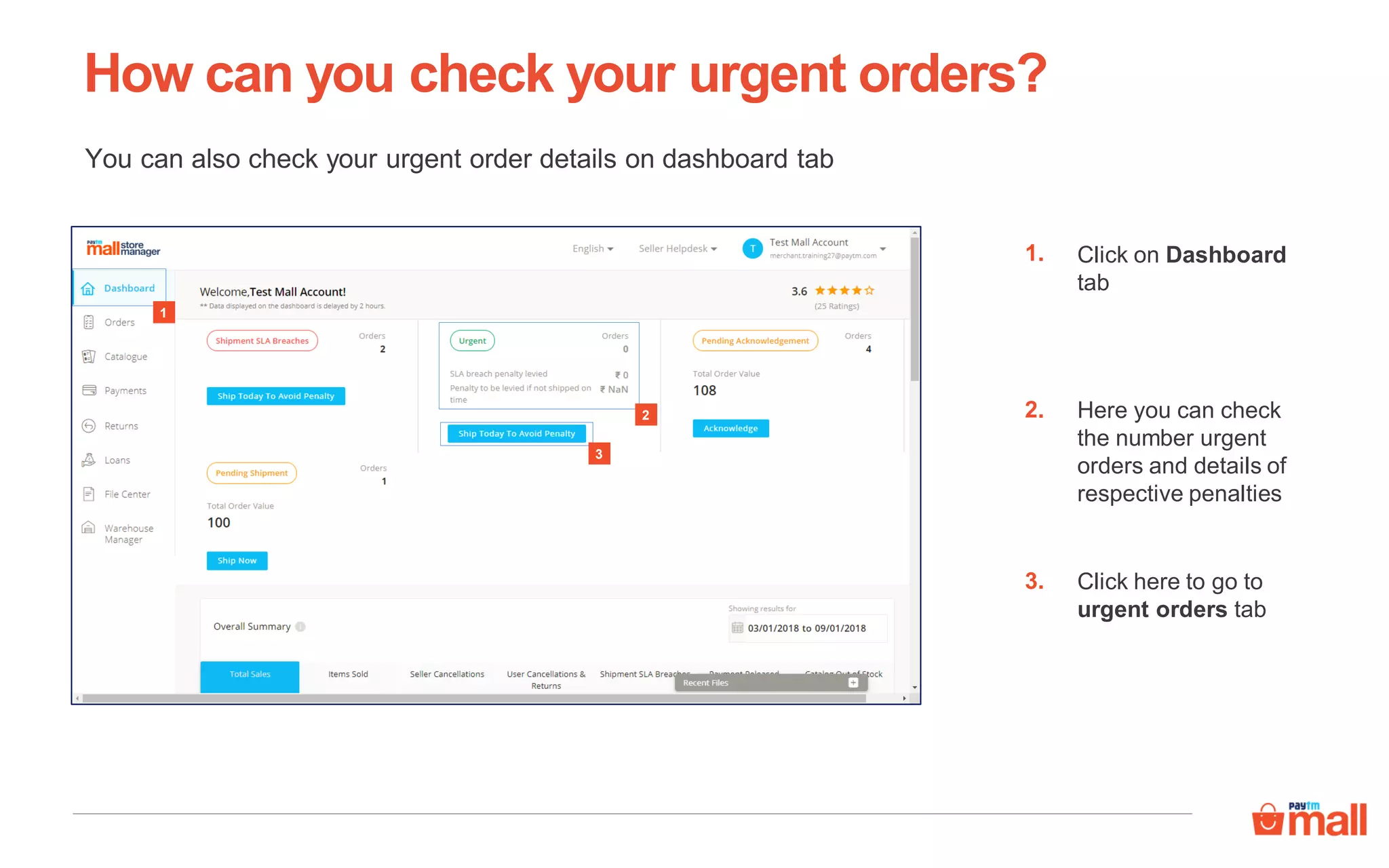 How can you check your urgent orders?
Click on Dashboard
tab
1.
2
You can also check your urgent order details on dashboard tab
Here you can check
the number urgent
orders and details of
respective penalties
2.
Click here to go to
urgent orders tab
3.
1
3
 
