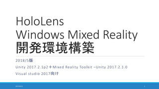 HoloLens
Windows Mixed Reality
開発環境構築
2018/5版
Unity 2017.2.1p2＋Mixed Reality Toolkit –Unity 2017.2.1.0
Visual studio 2017向け
2017/05/12 1
 