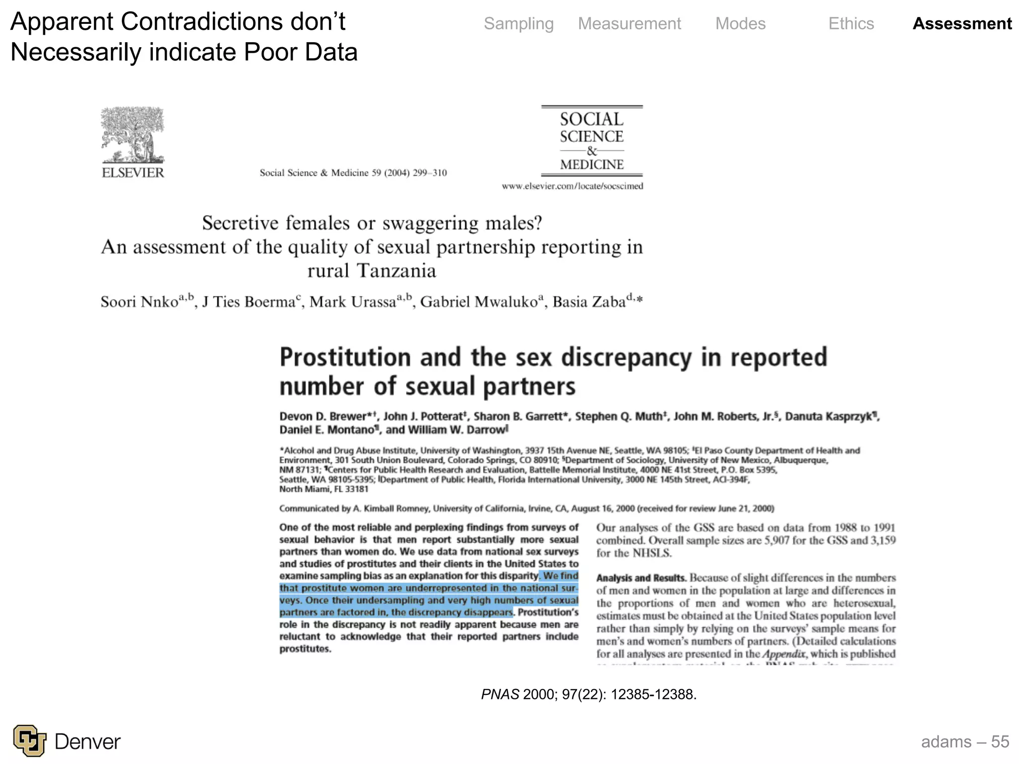 adams – 55
Sampling Measurement Modes Ethics AssessmentApparent Contradictions don’t
Necessarily indicate Poor Data
PNAS 2000; 97(22): 12385-12388.
 