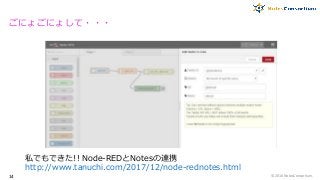 ごにょごにょして・・・
© 2016 NotesConsortium.14
私でもできた!! Node-REDとNotesの連携
http://www.tanuchi.com/2017/12/node-rednotes.html
 