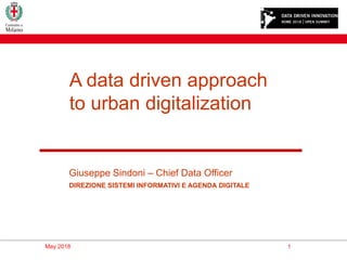 Giuseppe Sindoni – Chief Data Officer
DIREZIONE SISTEMI INFORMATIVI E AGENDA DIGITALE
1May 2018
A data driven approach
to urban digitalization
 