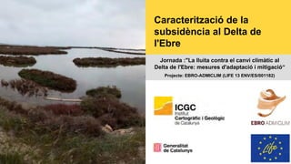 Caracterització de la
subsidència al Delta de
l'Ebre
Jornada :"La lluita contra el canvi climàtic al
Delta de l'Ebre: mesures d'adaptació i mitigació“
Projecte: EBRO-ADMICLIM (LIFE 13 ENV/ES/001182)
 