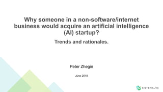 June 2018
Peter Zhegin
Trends and rationales.
Why someone in a non-software/internet
business would acquire an artificial intelligence
(AI) startup?
 