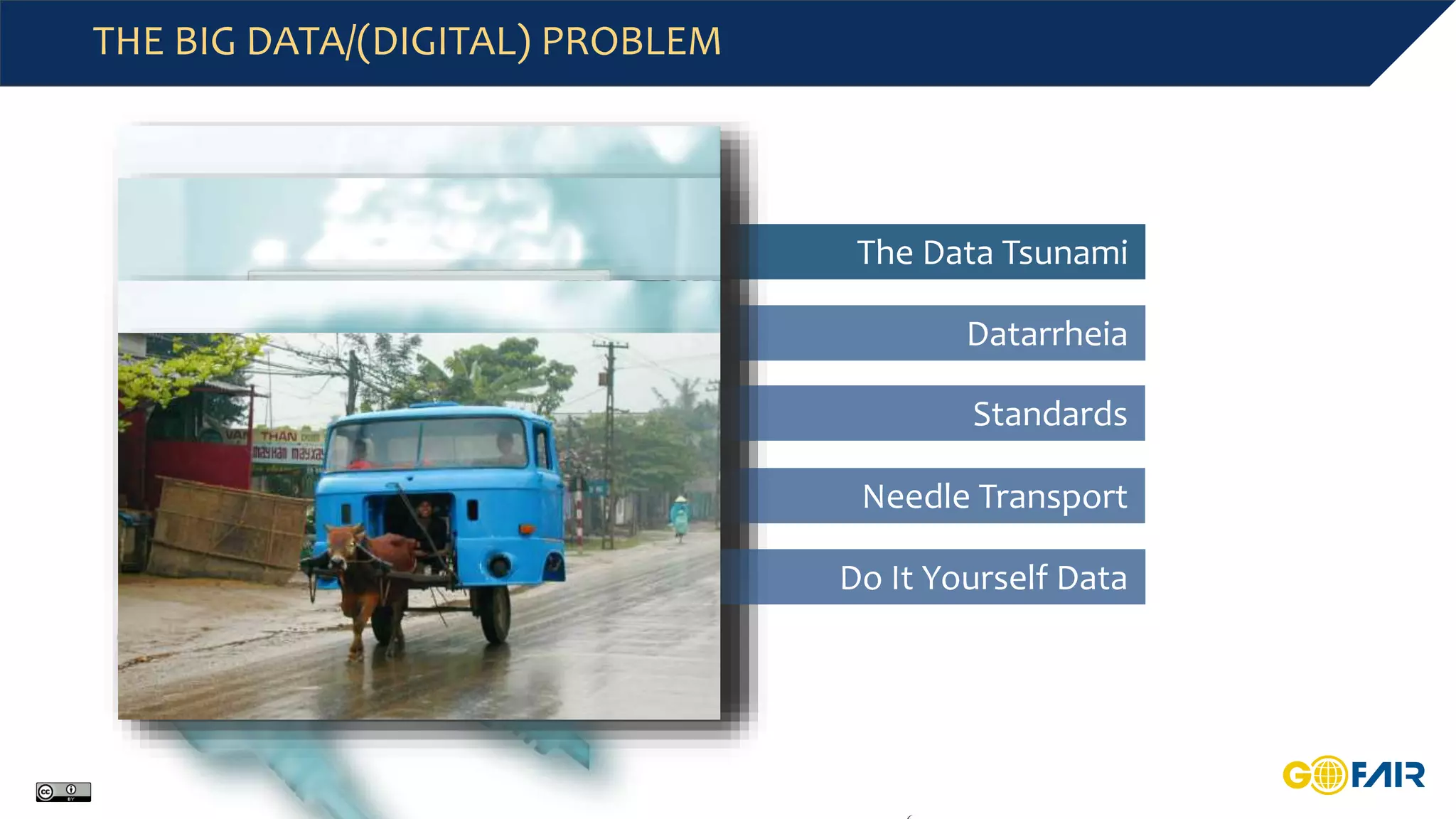 THE BIG DATA/(DIGITAL) PROBLEM
The Data Tsunami
Datarrheia
Standards
Needle Transport
Do It Yourself Data
 