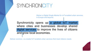 Synchronicity opens up a global IoT market
where cities and businesses develop shared
digital services to improve the live...