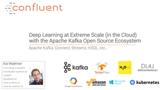 1Confidential
Deep Learning at Extreme Scale (in the Cloud)
with the Apache Kafka Open Source Ecosystem
Kai Waehner
Technology Evangelist
kontakt@kai-waehner.de
LinkedIn
@KaiWaehner
www.confluent.io
www.kai-waehner.de
Apache Kafka, Connect, Streams, KSQL, etc…
 