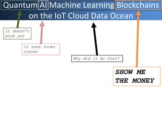 Quantum AI Machine Learning Blockchains
on the IoT Cloud Data Ocean
It doesn’t
work yet
It sure looks
clever
SHOW ME
THE MONEY
Why did it do that?
 