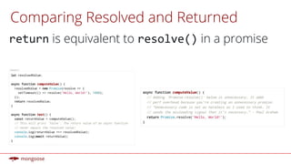 Comparing Resolved and Returned
is equivalent to in a promise
 