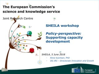 1
The European Commission’s
science and knowledge service
Joint Research Centre
SHEILA workshop
Policy-perspective:
Supporting capacity
development
•
Riina Vuorikari, PhD
•
DG JRC – Directorate Innovation and Growth
SHEILA, 5 June 2018
 