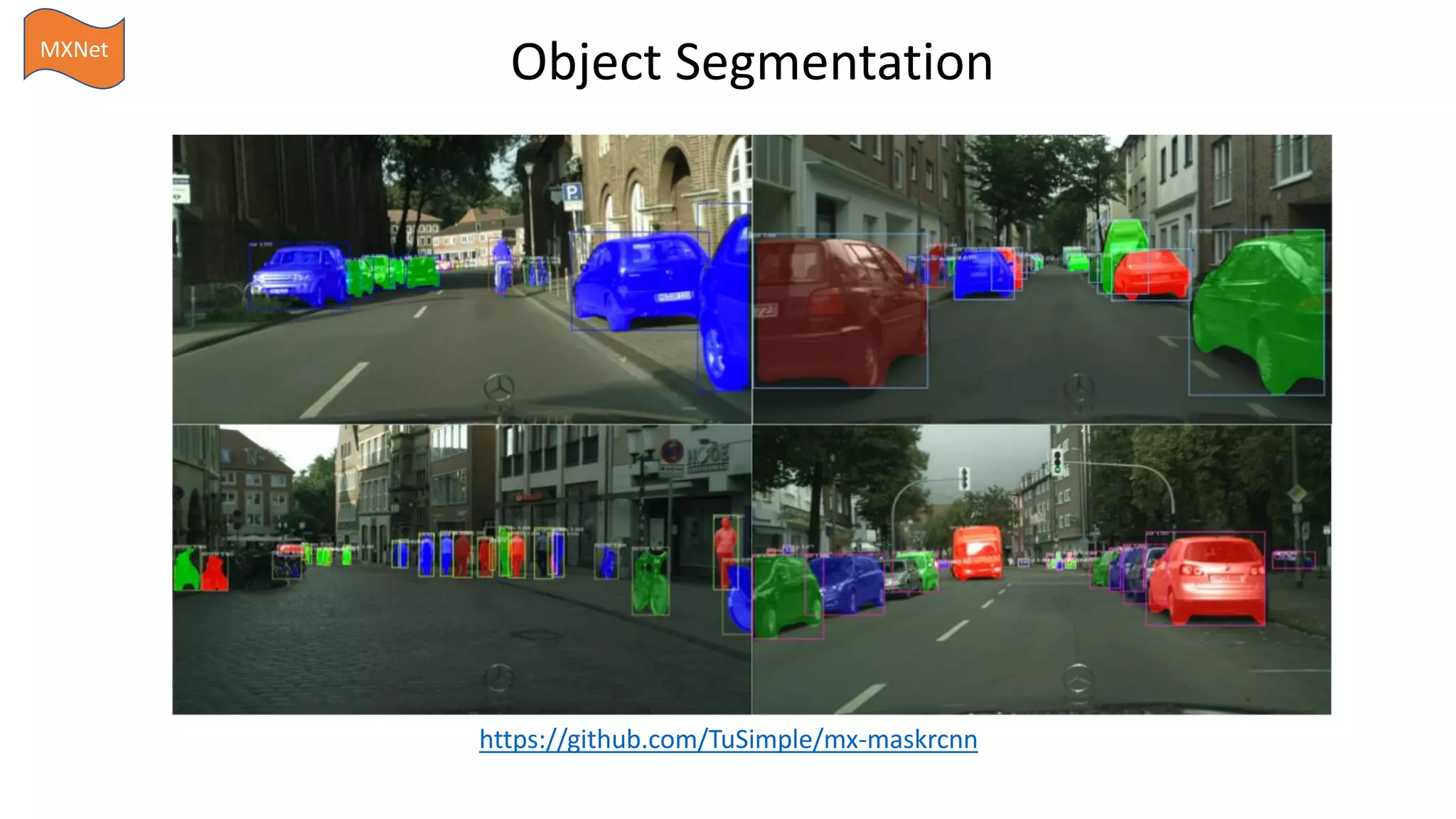 Object Segmentation
https://github.com/TuSimple/mx-maskrcnn
MXNet
 