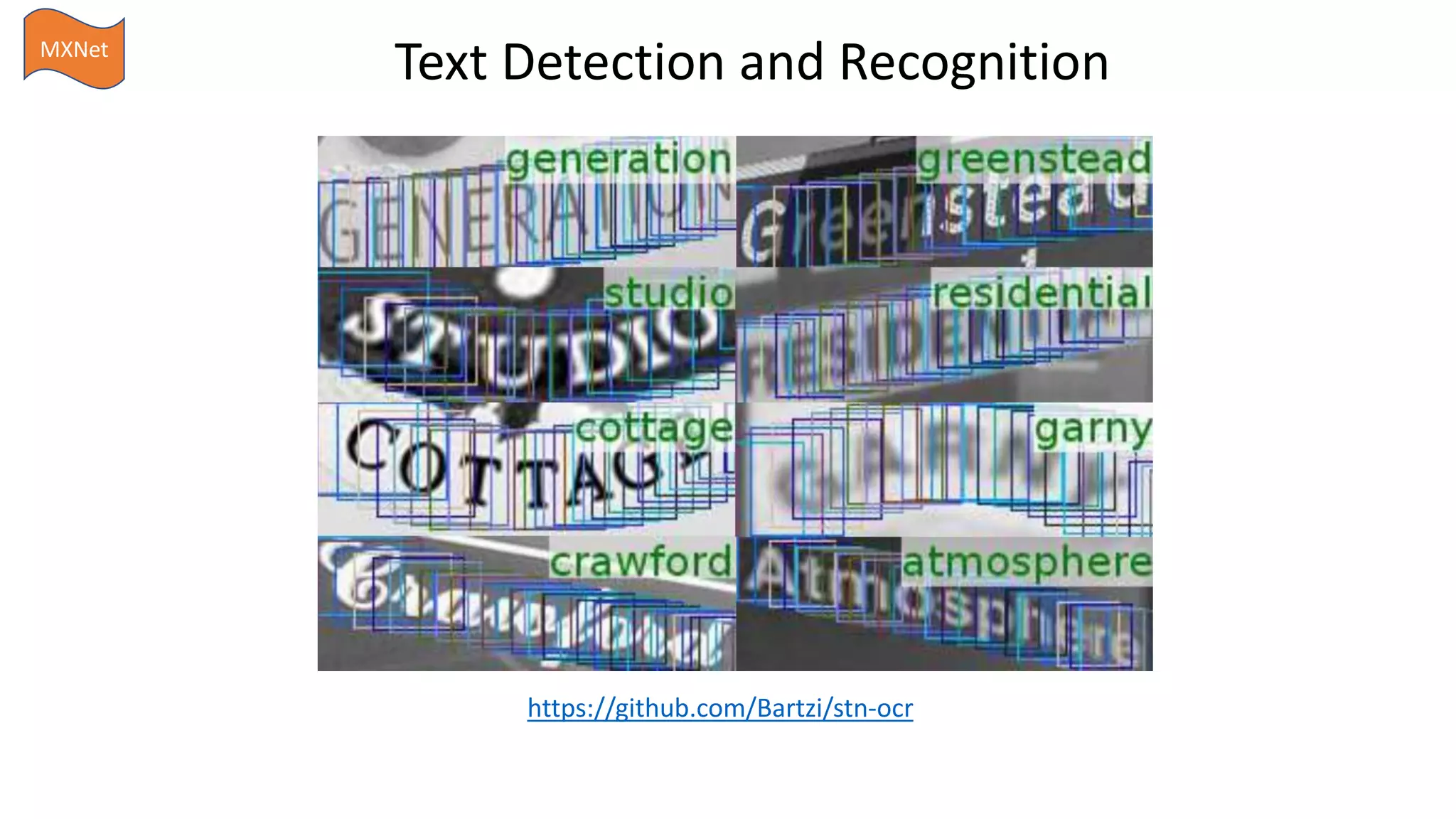 Text Detection and Recognition
https://github.com/Bartzi/stn-ocr
MXNet
 