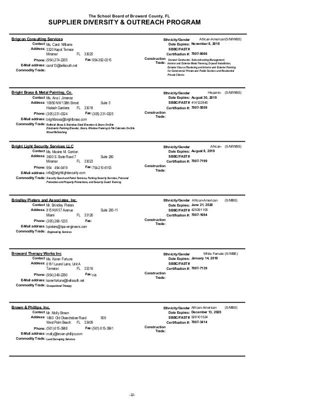 The School Board Of Broward County Supplier Diversity