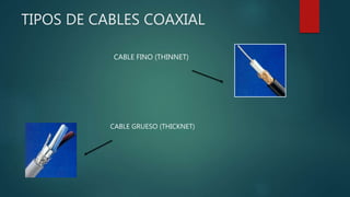 TIPOS DE CABLES COAXIAL
CABLE FINO (THINNET)
CABLE GRUESO (THICKNET)
 
