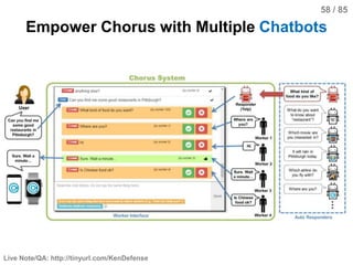 Live Note/QA: http://tinyurl.com/KenDefense
58 / 85
Empower Chorus with Multiple Chatbots
 