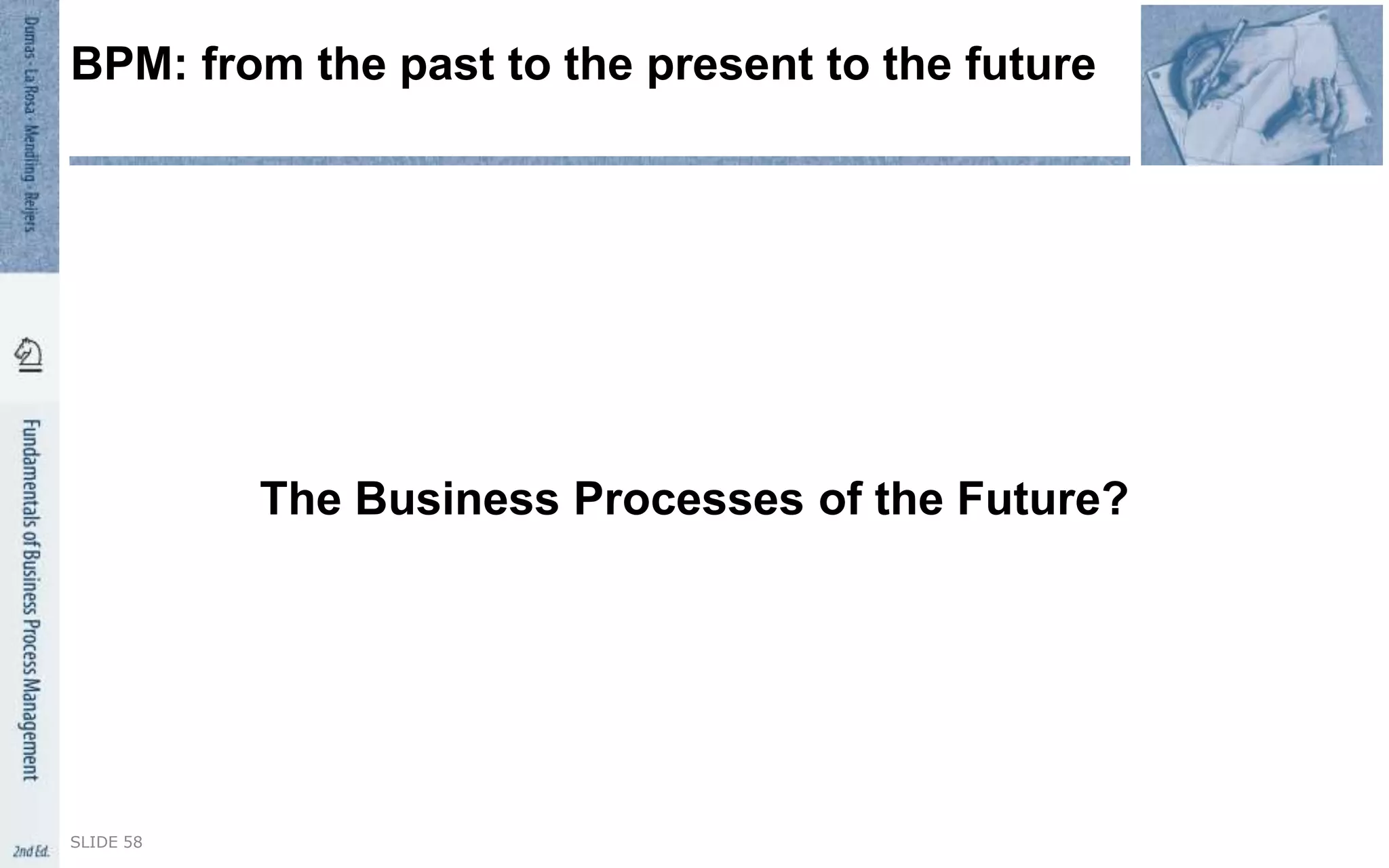 The Business Processes of the Future?
SLIDE 58
BPM: from the past to the present to the future
 