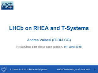 A. Valassi – LHCb on RHEA and T-Systems HNSciCloud meeting – 14th June 2018 1
LHCb on RHEA and T-Systems
Andrea Valassi (IT-DI-LCG)
HNSciCloud pilot phase open session, 14th June 2018
 