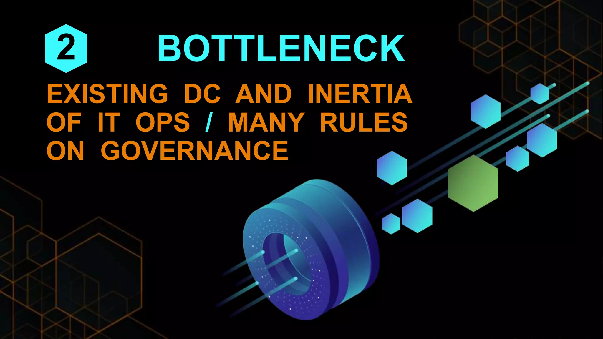 BOTTLENECK
EXISTING DC AND INERTIA
OF IT OPS / MANY RULES
ON GOVERNANCE
2
 