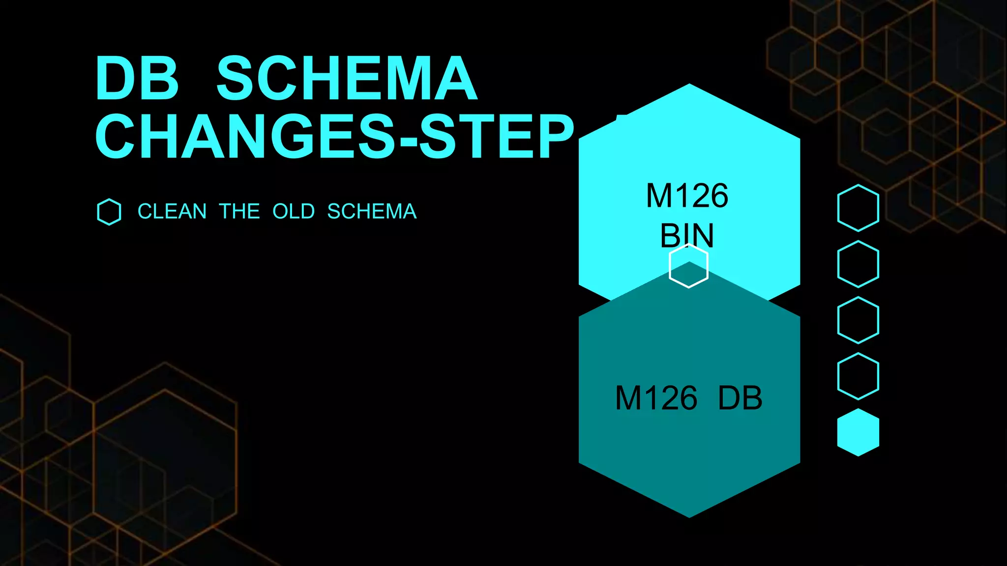 DB SCHEMA
CHANGES-STEP 5
CLEAN THE OLD SCHEMA
M126
BIN
M126 DB
 