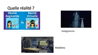 Quelle réalité ?
Hololens
Hologramme
 
