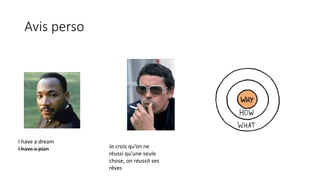 Avis perso
I have a dream
I have a plan Je crois qu’on ne
réussi qu’une seule
chose, on réussit ses
rêves
 