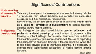 Significance/ Contributions
This study investigated the conceptions of mobile learning held by
15 Taiwanese high school te...