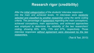 Research rigor (credibility)
After the initial categorization of the students' interview responses
into the main and achie...