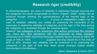 Research rigor (credibility)
In phenomenography, the issue of reliability is addressed through ensuring that
the categorie...
