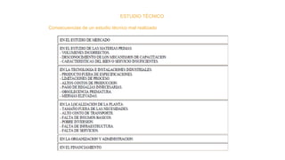 ESTUDIO TÉCNICO
Consecuencias de un estudio técnico mal realizado
 