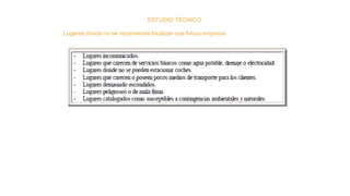 ESTUDIO TÉCNICO
Lugares donde no se recomienda localizar una futura empresa
 