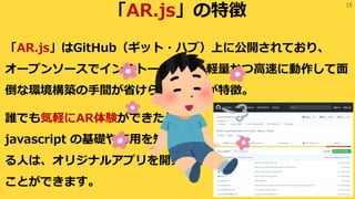 16
AR.js؏
AR.jsGitHubå?ϥ֣Ϥ˹_Ƥꡢ
`ץ󥽩`ǥ󥹥ȩ`벻ҪXĸ٤˄
ʭhBgʡ뤳Ȥ؏ա
lǤXARYǤꡢ
javascript λAä֪äƤ
ˤϡꥸʥ륢ץ_k
ȤǤޤ
 