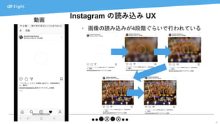 Instagram の読み込み UX
26
• 画像の読み込みが4段階ぐらいで行われている
動画
 
