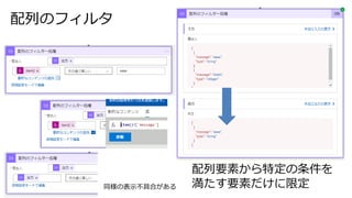 配列のフィルタ
同様の表示不具合がある
配列要素から特定の条件を
満たす要素だけに限定
 
