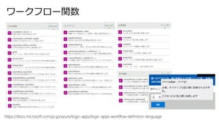 ワークフロー関数
https://docs.microsoft.com/ja-jp/azure/logic-apps/logic-apps-workflow-definition-language
 