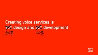 Creating voice services is
70% design and 30% development
90% 10%
 