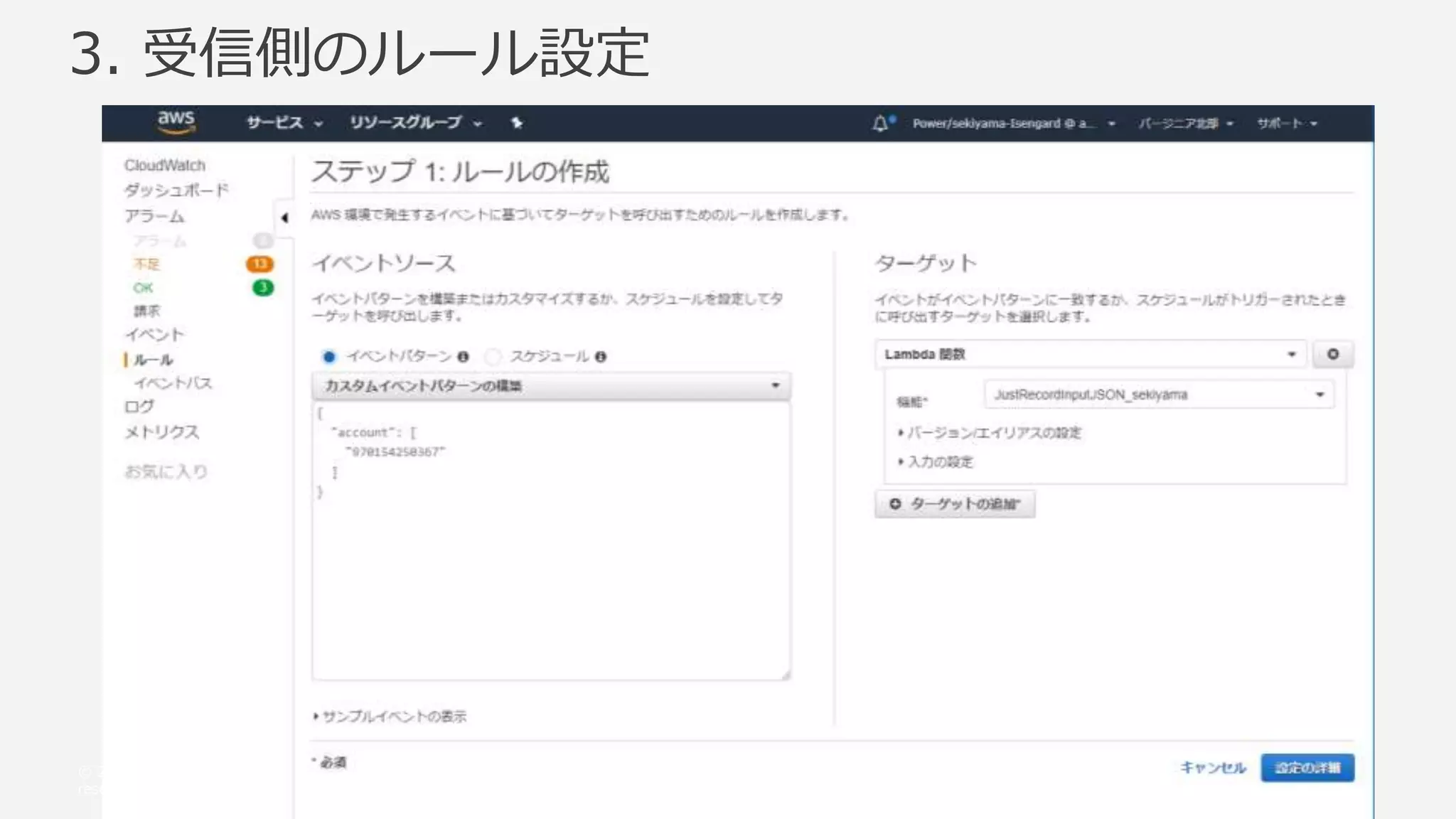 © 2017, Amazon Web Services, Inc. or its Affiliates. All rights
reserved.
3. 受信側のルール設定
 