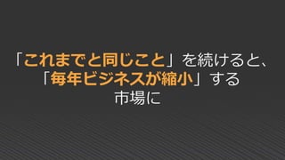 「これまでと同じこと」を続けると、
「毎年ビジネスが縮小」する
市場に
 