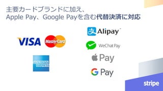 主要カードブランドに加え、
Apple Pay、Google Payを含む代替決済に対応
 