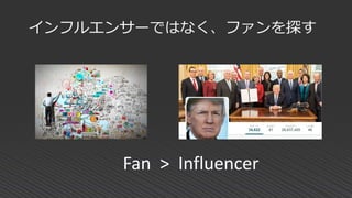 インフルエンサーではなく、ファンを探す
Fan > Influencer
 