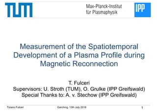 Tiziano Fulceri 1Garching, 13th July 2018
Max-Planck-Institut
für Plasmaphysik
Measurement of the Spatiotemporal
Development of a Plasma Profile during
Magnetic Reconnection
T. Fulceri
Supervisors: U. Stroth (TUM), O. Grulke (IPP Greifswald)
Special Thanks to: A. v. Stechow (IPP Greifswald)
 