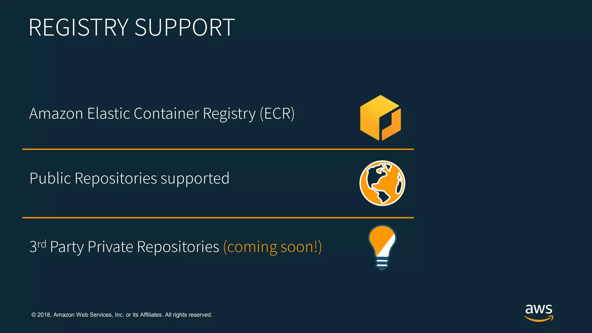 © 2018, Amazon Web Services, Inc. or its Affiliates. All rights reserved.
 